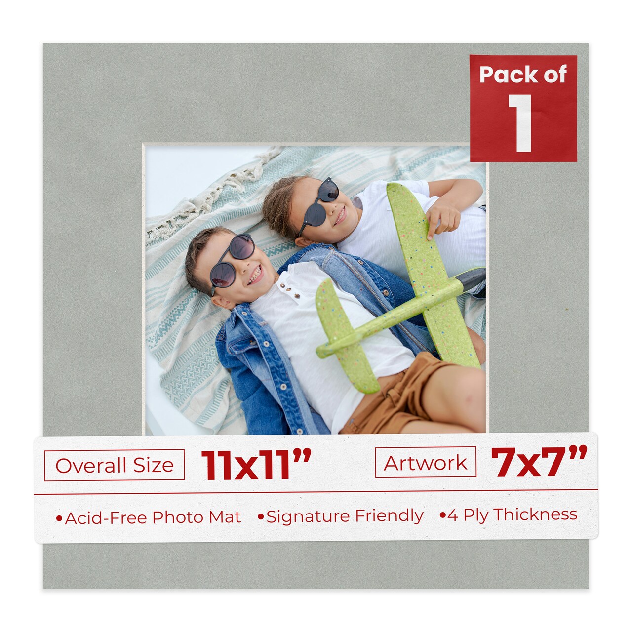 Light Grey Suede Mat Board for 11x11 Frames - Fits 7x7 Photos